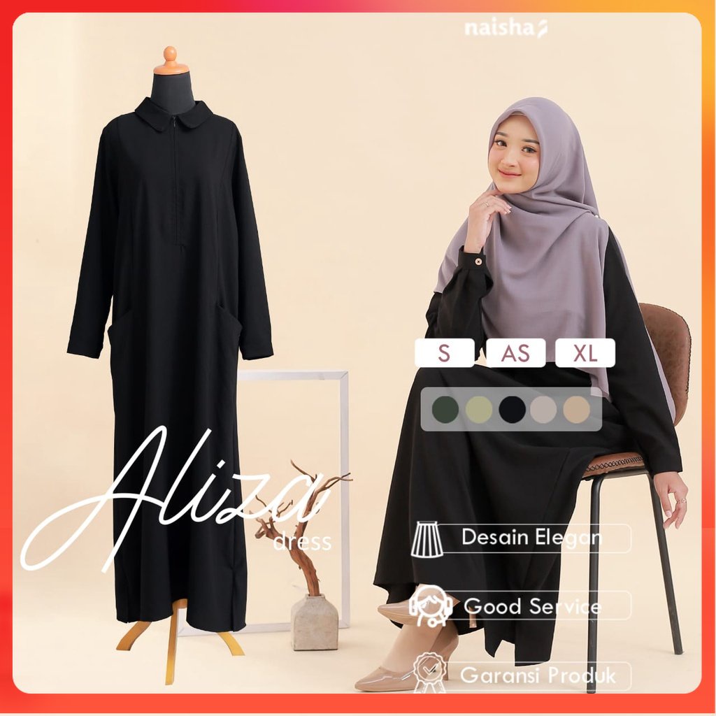 Naisha Official / Aliza Dress / Linen Dress Basic / Linen Maxi Dress / Dress Basic / Dress Terbaru /