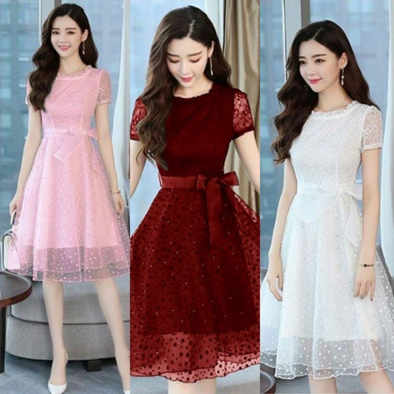 Tk DRESS BRUKAT NATAL ALICIA MINI DRESS BROKAT TILE DOT DRESS FASHION ALA KOREA GAUN MEWAH ELEGANT R