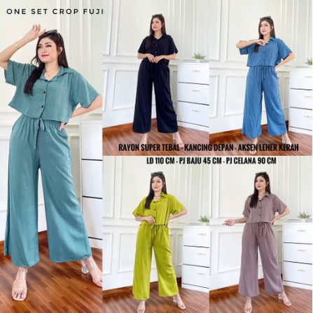 Setelan Crop Wanita Bahan Rayon Kekinian Lengan Pendek