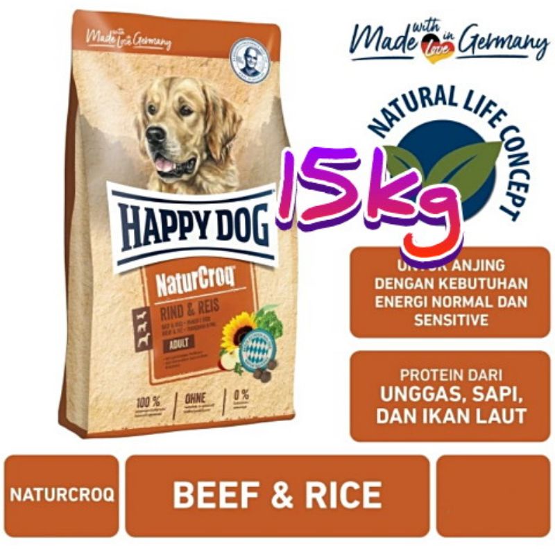 Happy dog Naturcroq Beef &amp; Rice 15kg - Makanan Anjing - Dog food