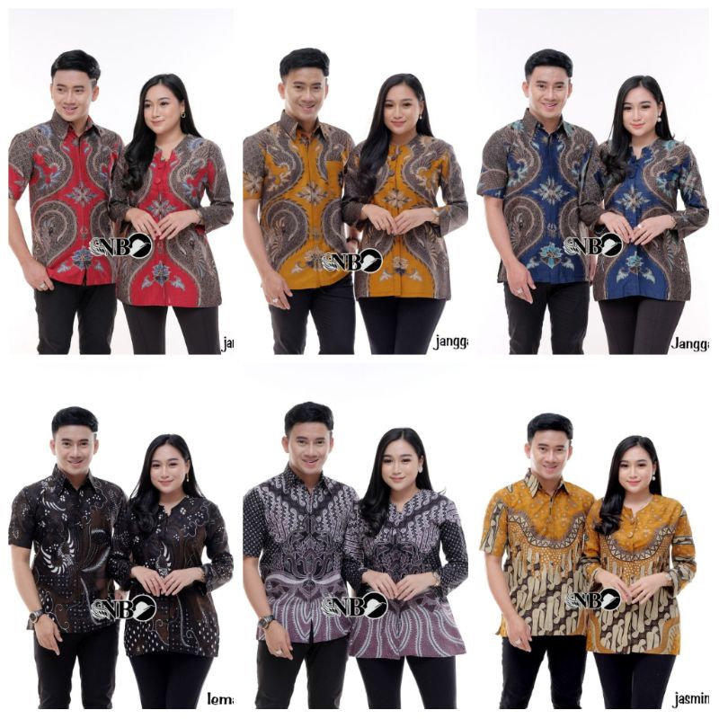 Couple Batik Atasan Pria Wanita M.L.XL bahan Katun hitam merah abu sogan coklat hitam