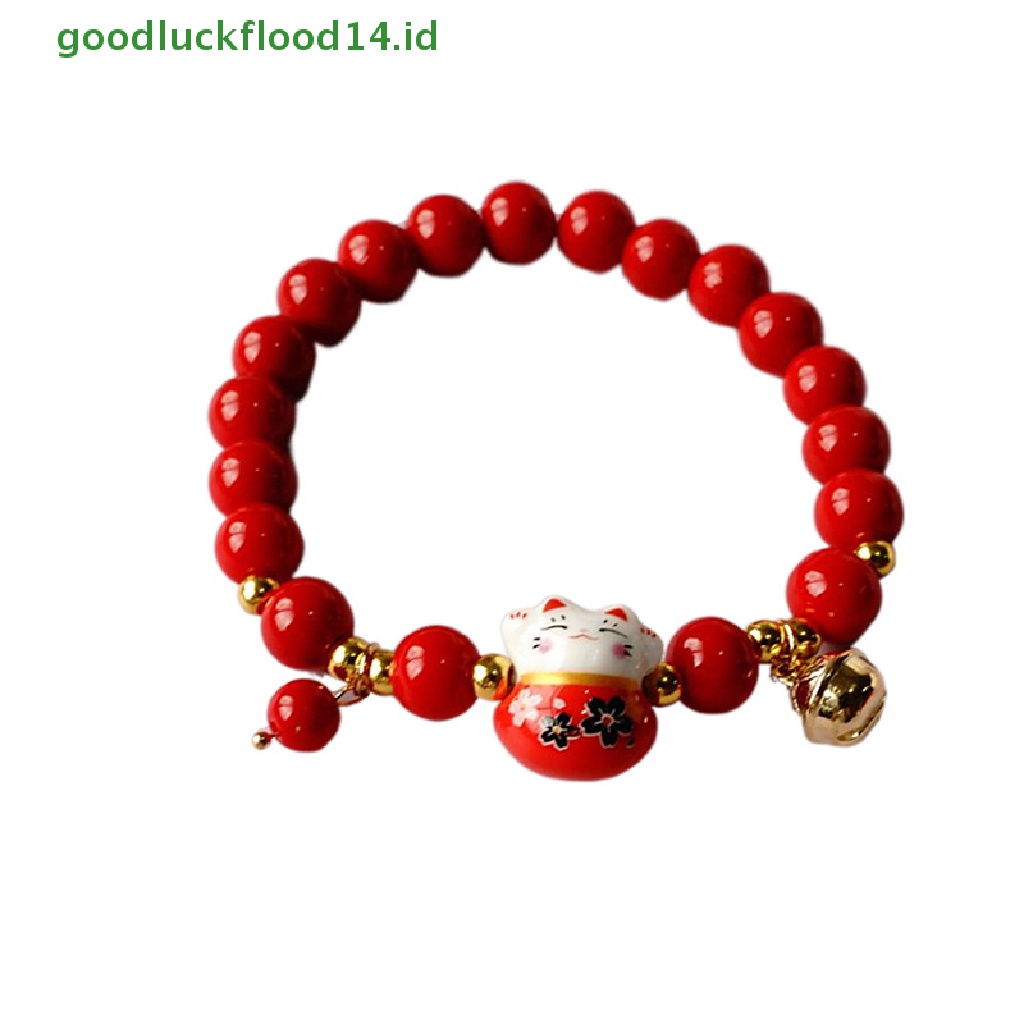 [GOOGFOUR] Manik-manik Merah Gelang Keramik Tali Tenun Tangan Manik-Manik Plutus Kucing Stretch Bracelet [TOP]