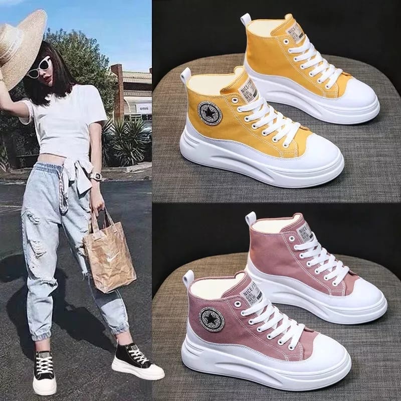 [LOKAL] TIKTOK - Sepatu PIANA Wanita Kanvas Bertali Boots Martin Bintang SH-03