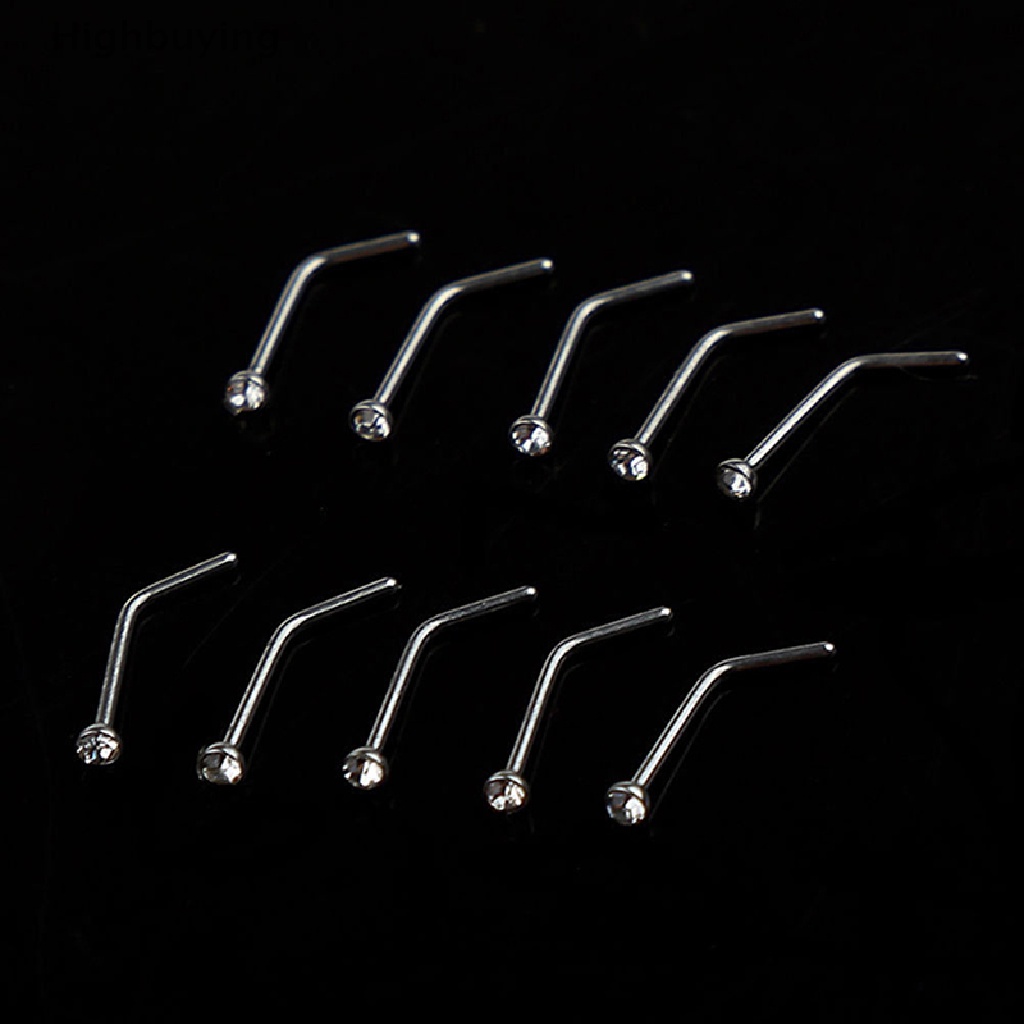 Hbid 10Pcs Berlian Imitasi Stainless Steel Sekrup Hidung Hoop Cincin Stud Perhiasan Tubuh Glory