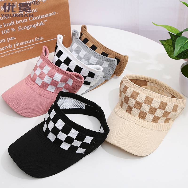 BV.ID TP972 Topi Golf Rajut Motif Catur Baseball Cap Sport Jogging Cap Pantai Korea Fashion Wanita Visor Hat Import