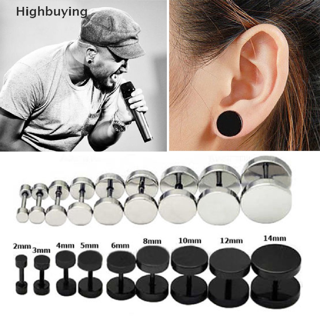 Hbid 1pasang 2PCS Pria Barbel Punk Gothic Stainless Steel Ear Studs Earrings Unisex Glory