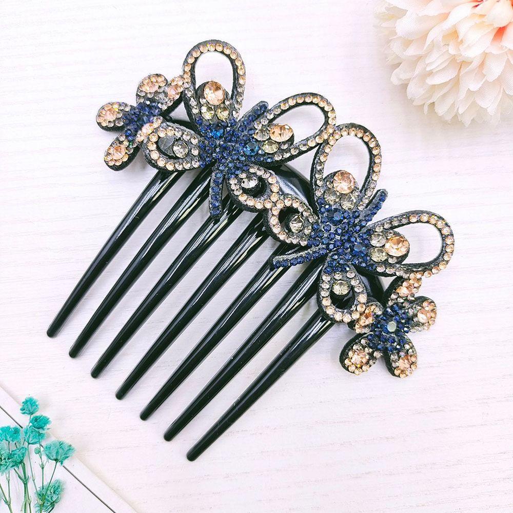 NEEDWAY Needway Sisir Rambut Kupu-Kupu Manis Hiasan Kepala Pengantin Bunga Aksesoris Rambut Pernikahan Hair Curler Diamond Untuk Wanita Gaya Korea Hair Clip