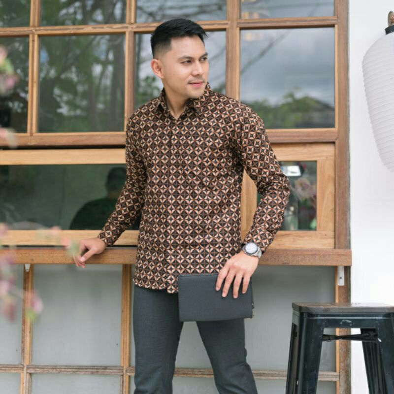 Kemeja Batik Pria Slimfit Motif GENTENG PECAH Lengan Panjang Lapis Furing