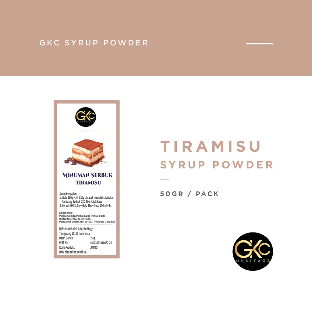 Bubuk Sirup Tiramisu / Tiramisu Powder Syrup Serbuk Minuman Powder Drink GKC Heritage Konsentrat 50 gram