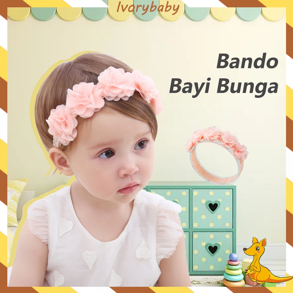 Ivorybaby Bandana bayi perempuan Bando bayi cewek Baby headband bunga 0-3 tahun