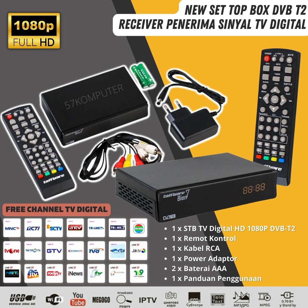 Set Top Box DVB T2 Receiver Siaran TV Digital 1080P Full HD Kualitas Jernih Digital Satellite TV Tuner