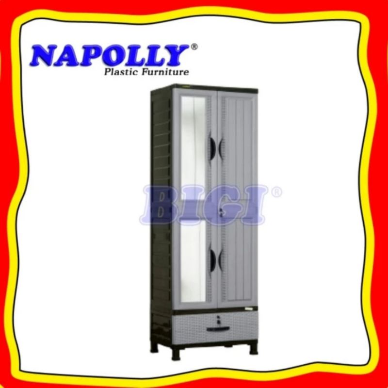 TERBARU LEMARI PAKAIAN PLASTIK NAPOLLY FULL RAK + LACI & CERMIN CABRO-G85 1RL 2CK
