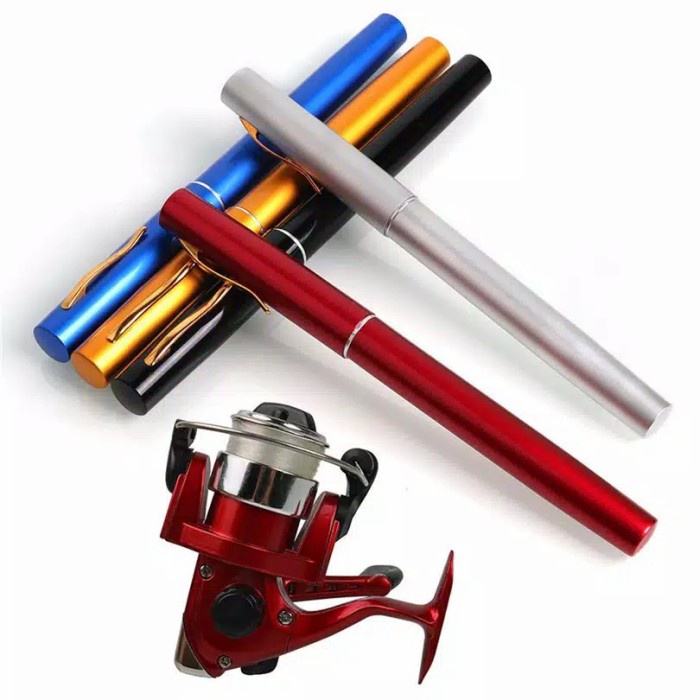 Pancing Set Alat Pancing Mini Pulpen Reel Spinning Joran Carbon 1 Meter
