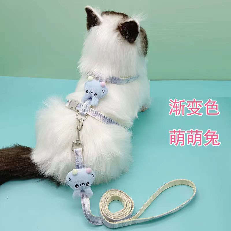 Set Tali Tuntun Lucu Kucing Anjing Pet Leash Doll Chest Strap  /kartun tali pengikat dada kucing yang dapat disesuaikan