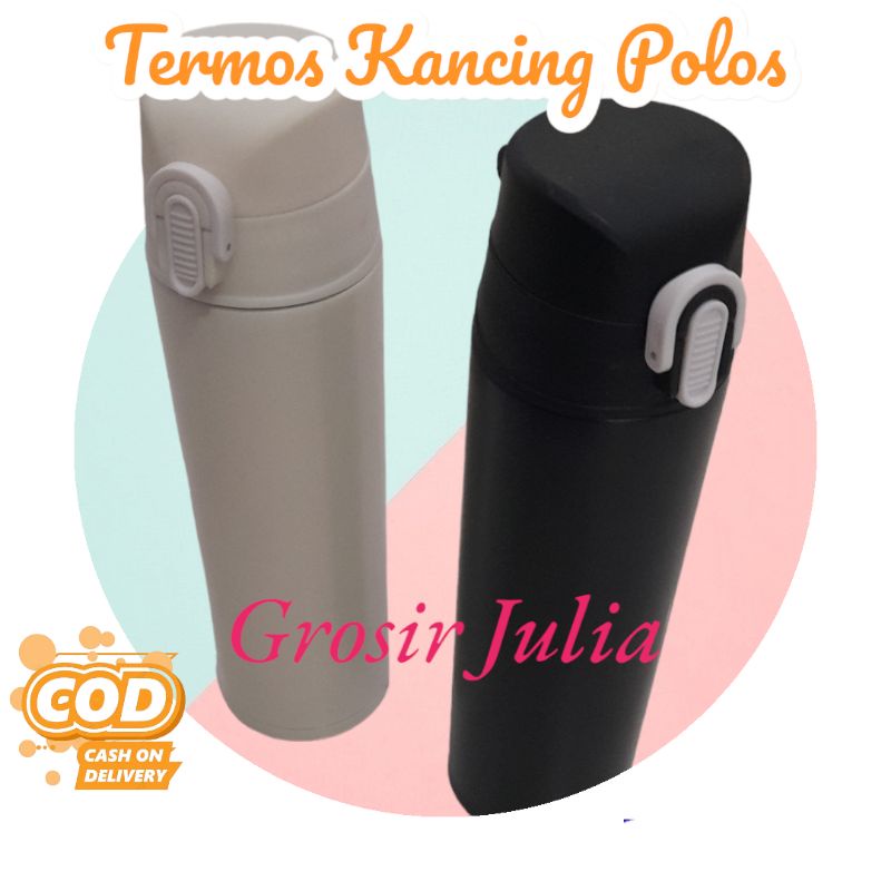 Termos Kancing Motif Polos 500ml Safety Lock Botol Minum Tahan Panas Dingin