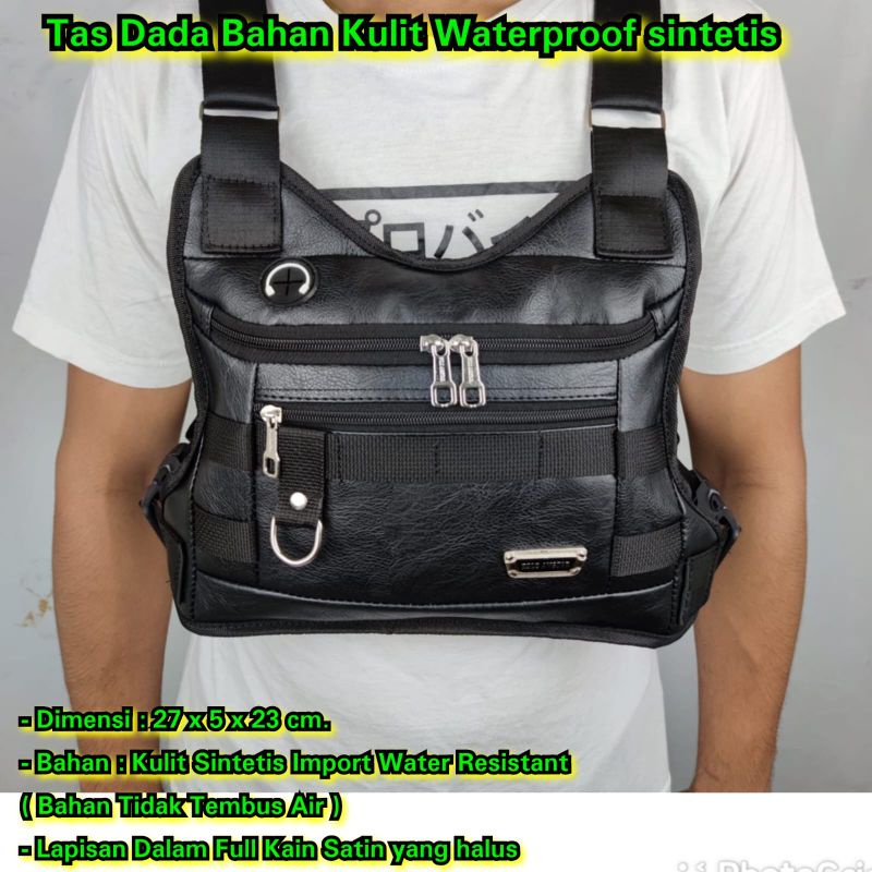 Tas dada bahan kulit wateresist chest bag tactical tidak tembus air