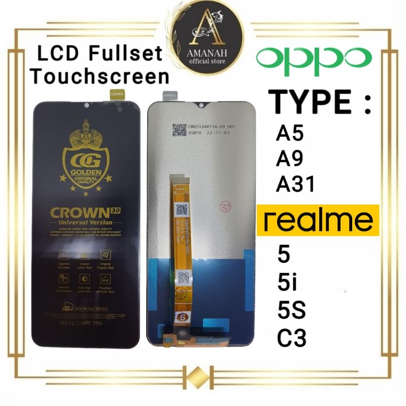 LCD TOUCHSCREEN REALME C3 / 5 / 5i / 5S - OPPO A31 2020 / A5 / A9 2020 Fullset Crown 3.0 Original Su