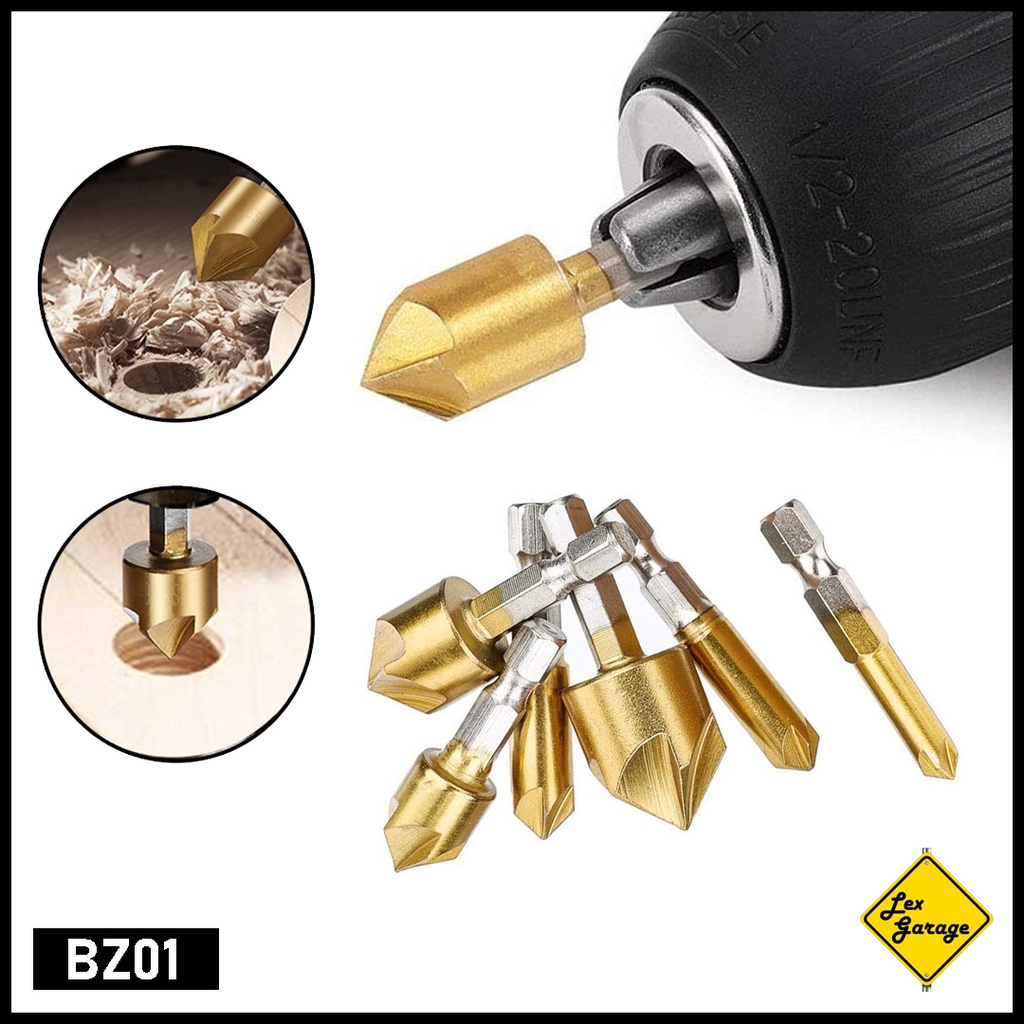 Mata Bor Countersink Kayu Besi Set HSS Titanium Coated