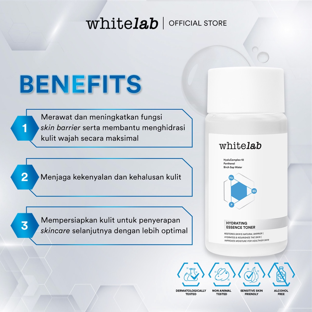 Whitelab Hydrating Essence Toner - Toner Untuk Kulit Terhidrasi, Lembap, Kenyal Dengan Hyaluronic &amp; Panthenol [BPOM]