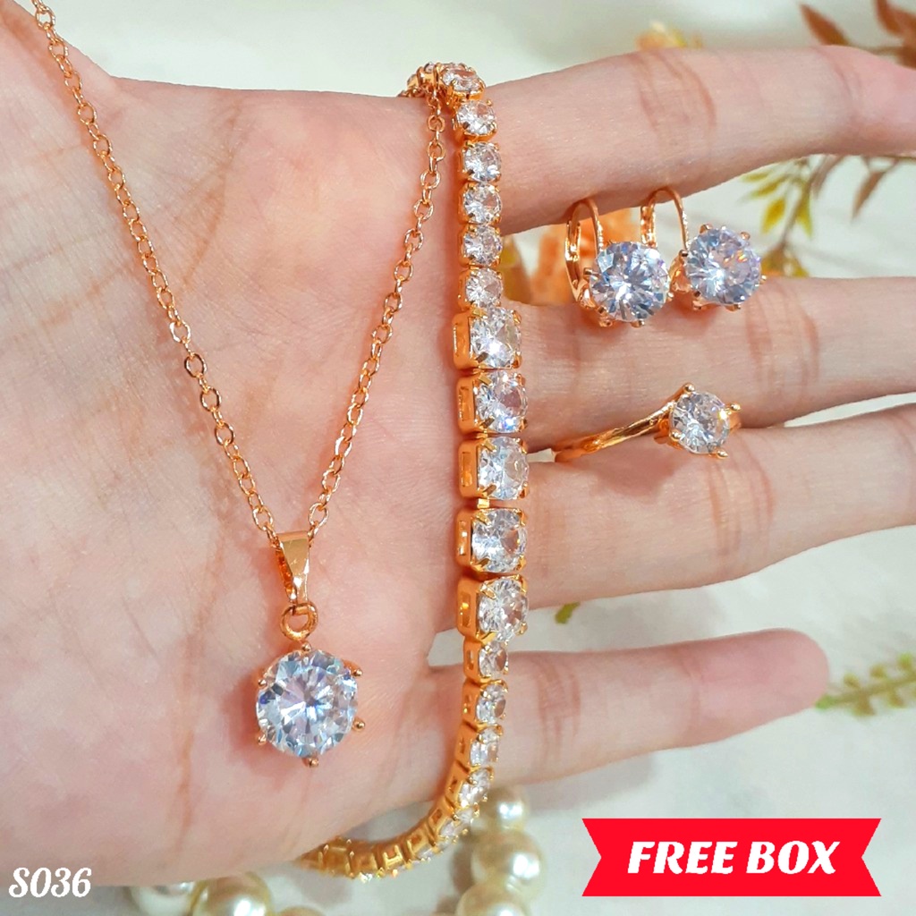 PGX Set Perhiasan Xuping Cincin Gelang Kalung Anting Lapis Emas - S036