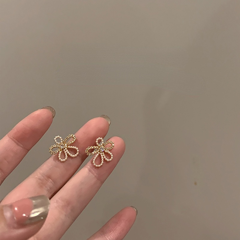 S925 Perak Disepuh Mutiara Zirkon Bunga Anting Ear Studs Untuk Wanita Gadis Fashion Perhiasan