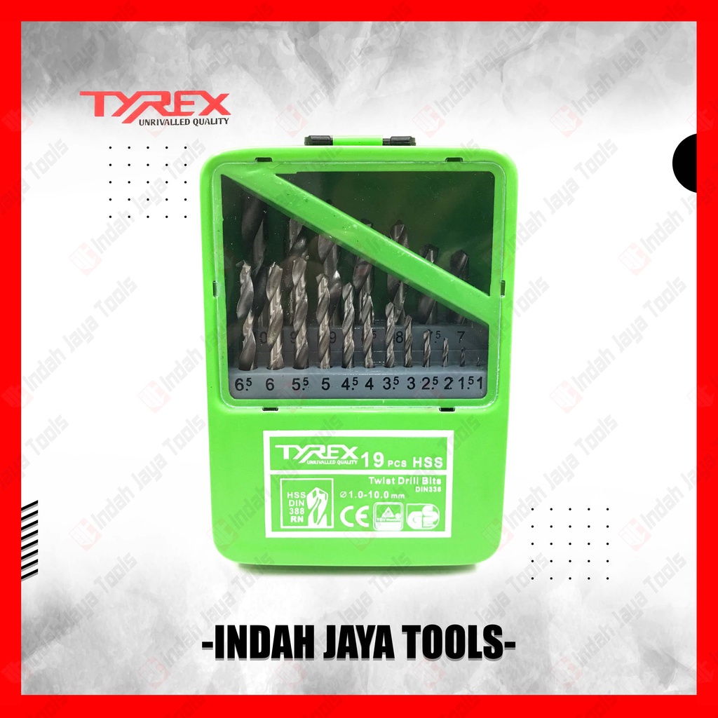 TYREX Mata Bor Besi Set 19 Pcs HSS 1 - 10 mm Twist Drill Bits Set