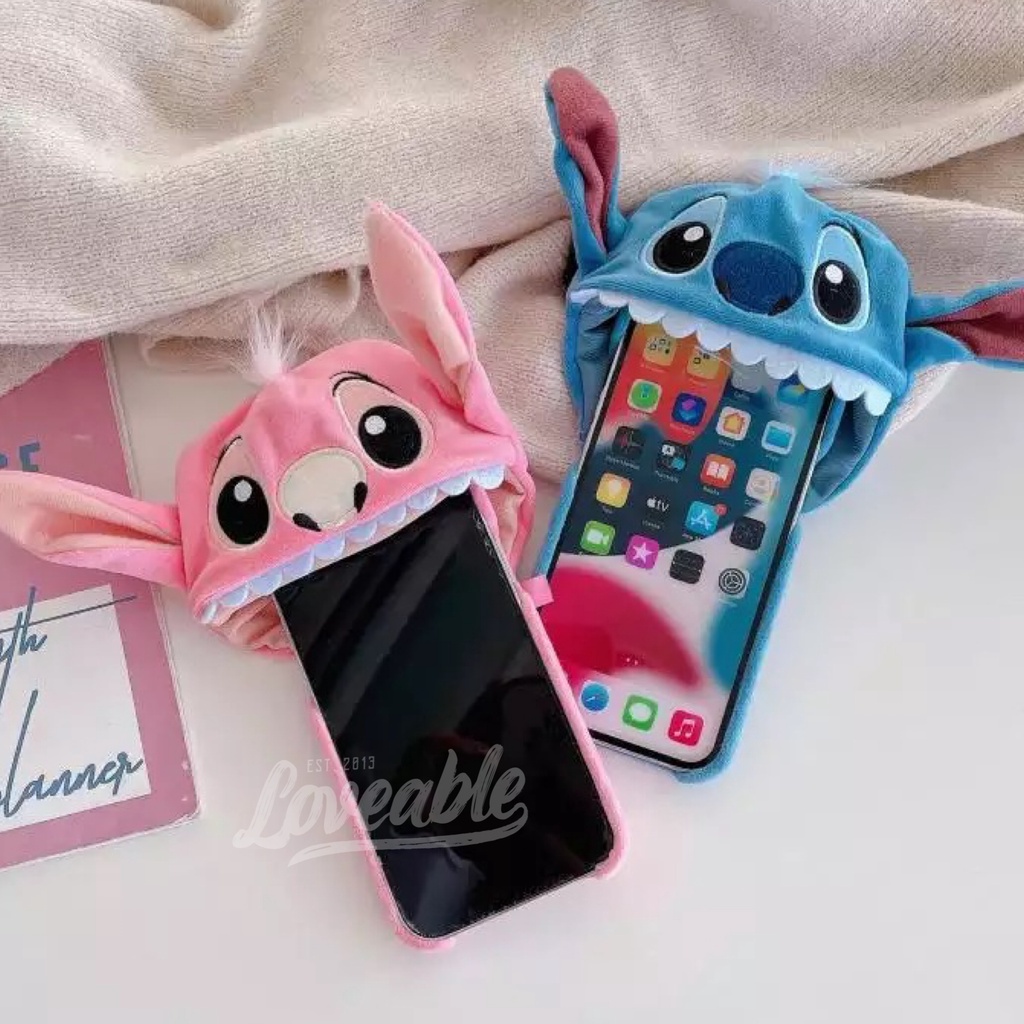 Stitch hoody case 3D velvet silicone bagian dalam bludru for iPhone 11 12 13 14 pro max (no mini)