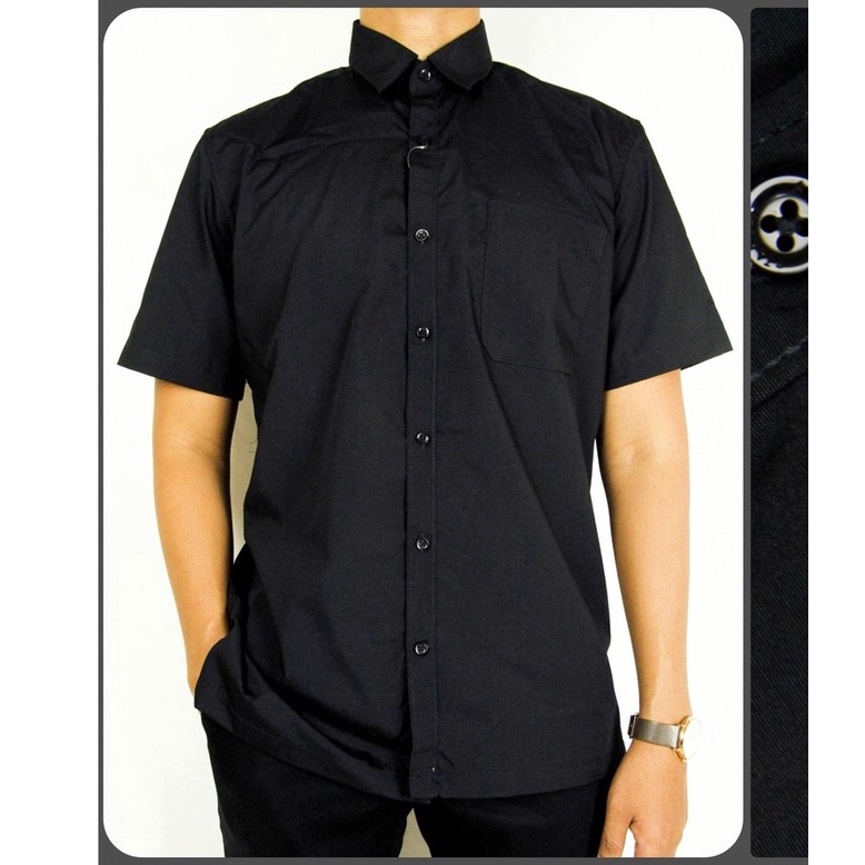 Kemeja Pria Reguler Stanley Adams Lengan Pendek Hitam Polos 28 | Hem Pria Reguler | Kemeja Branded Original 100% Matahari