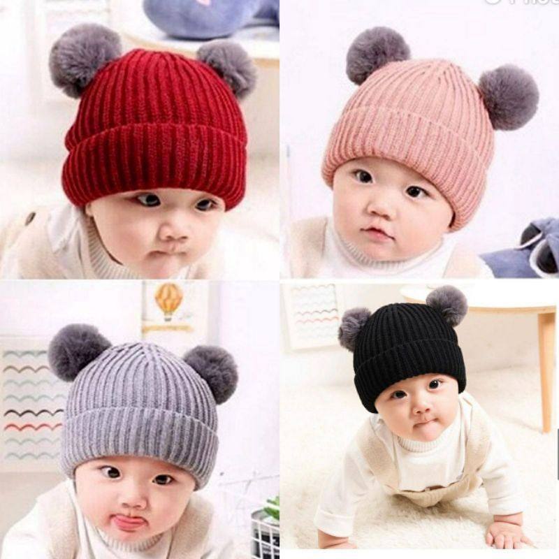 Topi Kupluk anak polos / Topi Rajut Pom Polos anak laki laki perempuan / Topi Pom Pom anak