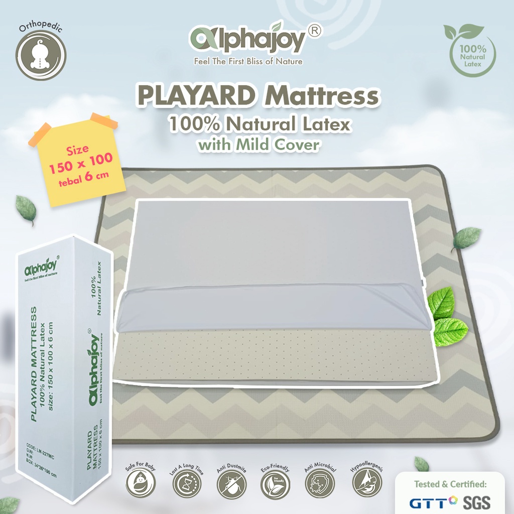 ALPHAJOY PLAYARD MATTRESS 100% NATURAL LATEX 150X100X6CM W/ MILD COVER