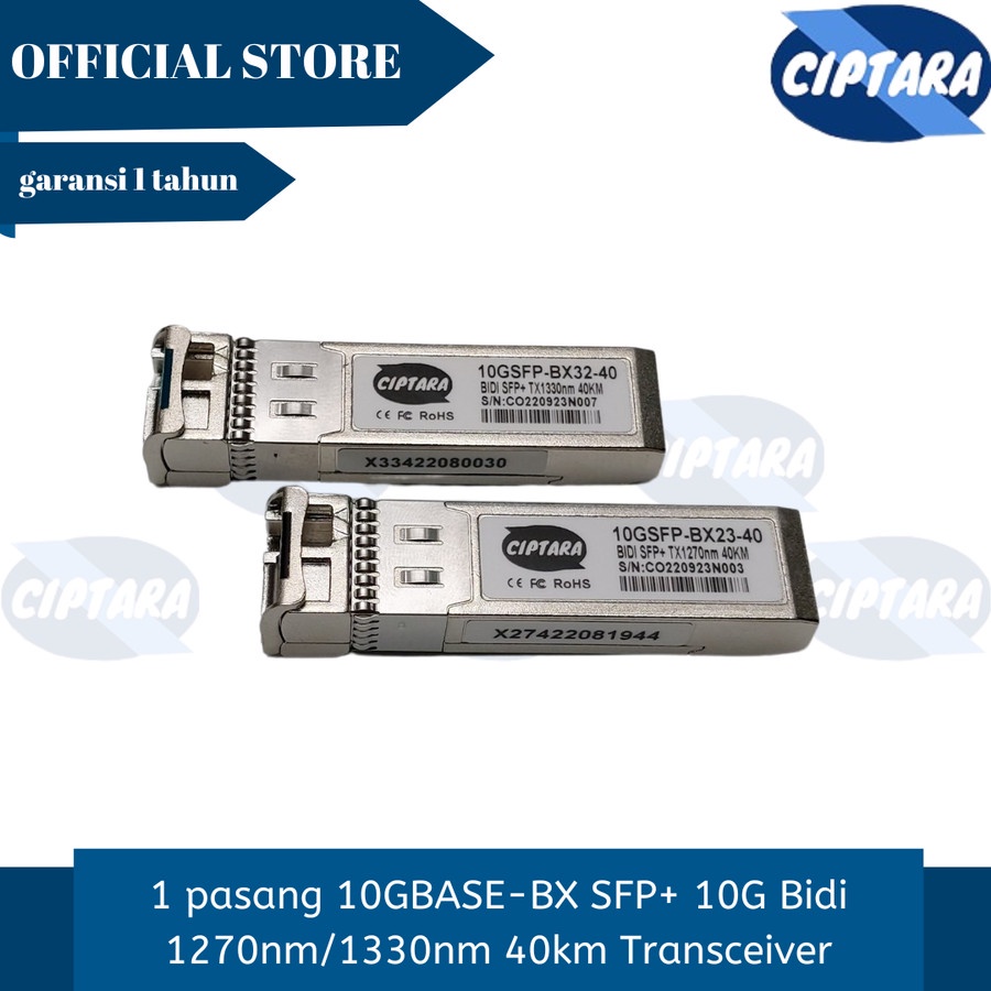 1 pasang 10GBASE-BX SFP+ 10G Bidi 1270nm/1330nm 40km Transceiver