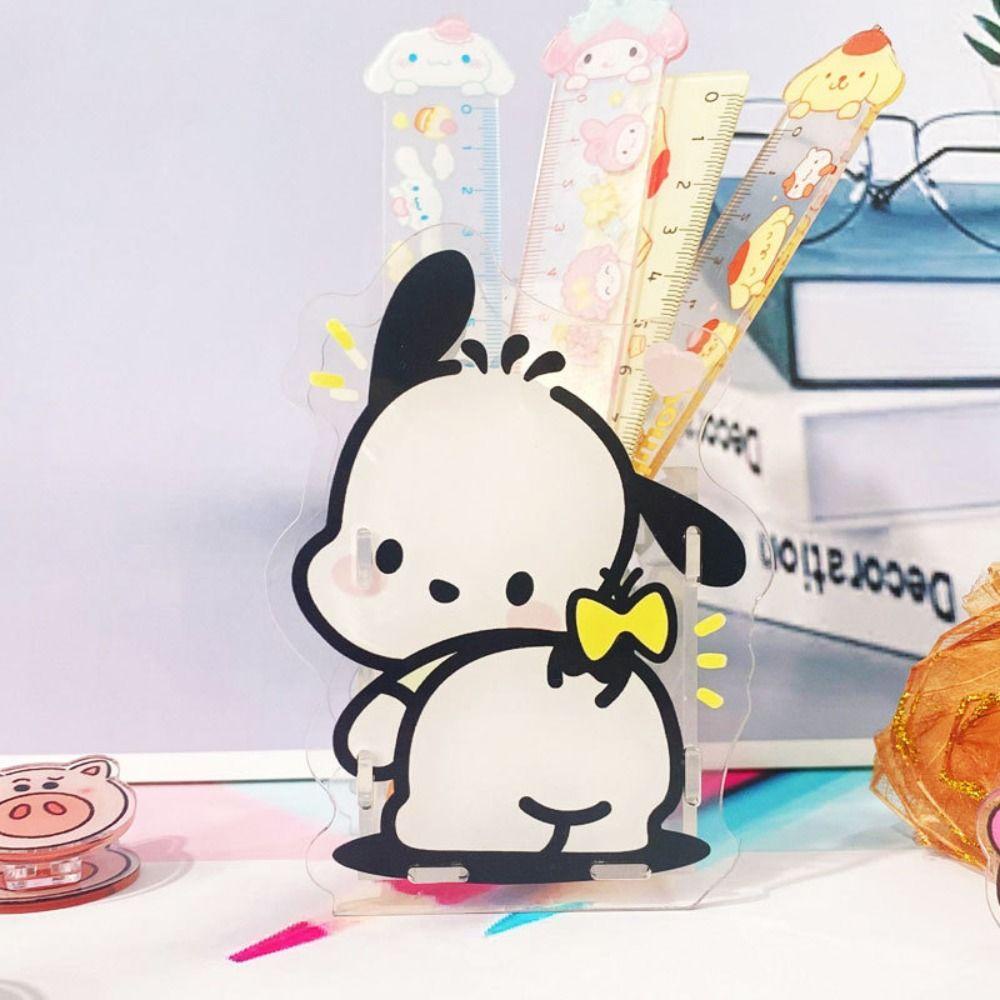 【 ELEGANT 】 Tempat Pensil INS Gaya Bahan Akrilik Kuromi My Melody Cinnamoroll Transparan Perlengkapan Kantor Sekolah Kapasitas Besar Desktop Storage Box