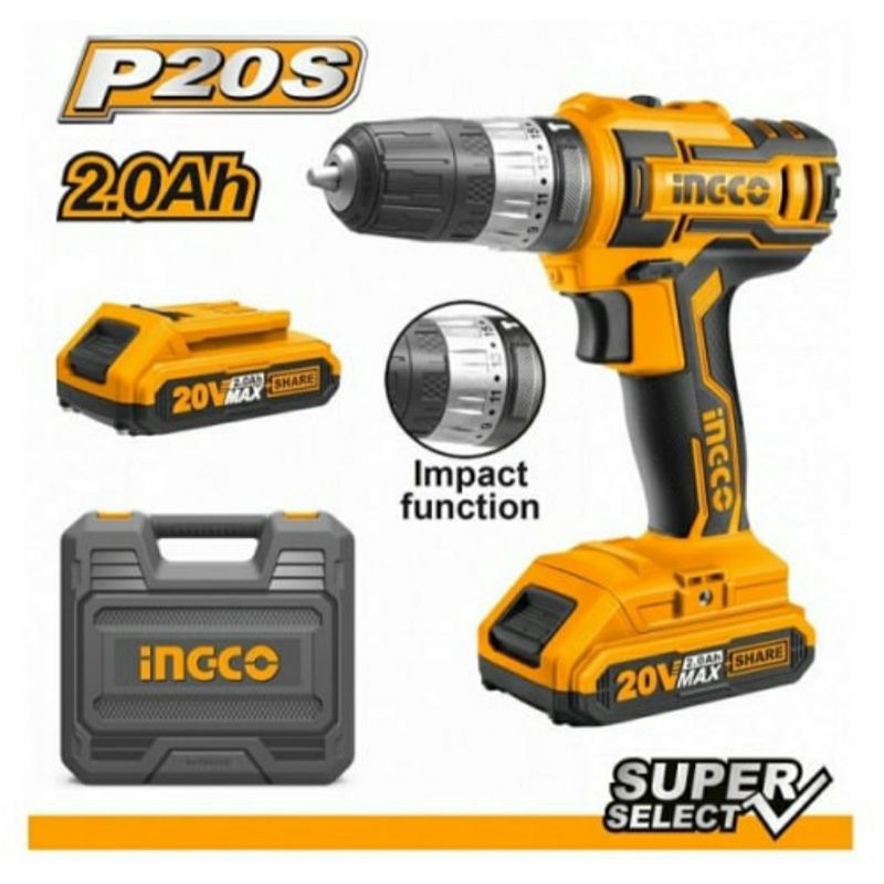 Ingco Mesin Bor Baterai Eco 10mm 20V / Include 2 Baterai dan 1 Carger CIDLI200215 / Mesin Impact
