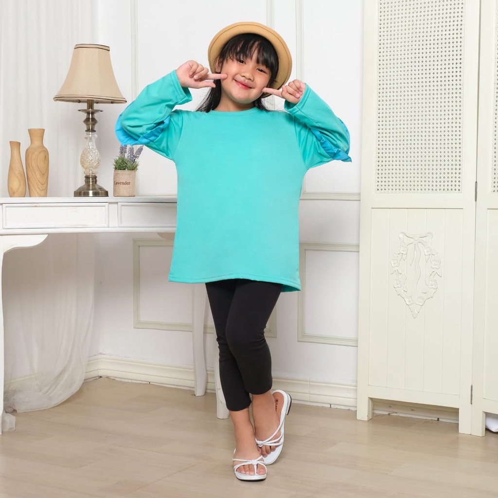 Hzl_outfit Baju Naswa Anak Perempuan Polos Lengan Panjang Kerut/ Baju Kaos Anak