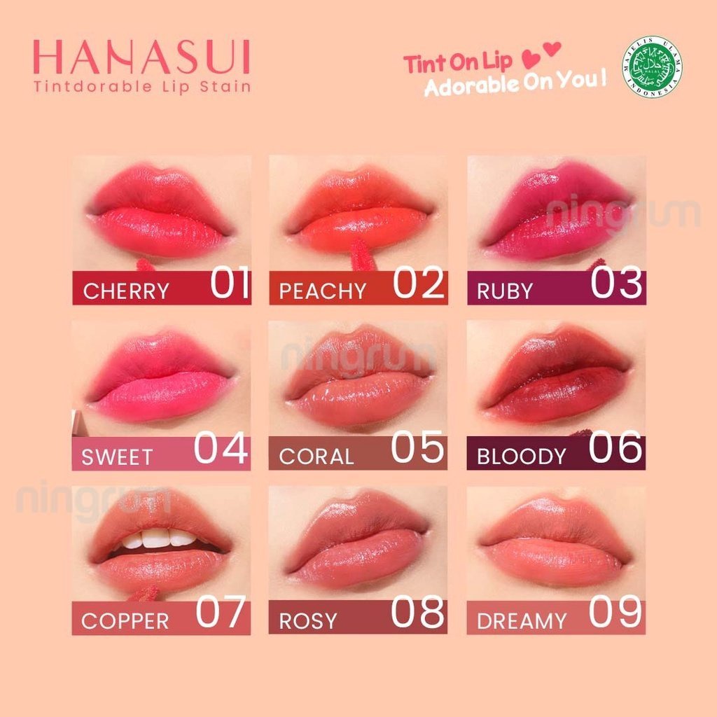Ningrum - Hanasui Tintdorable Lip Tint  Lip Stain Lip Tint Glossy New Shades 100 % Ori BPOM - 5003