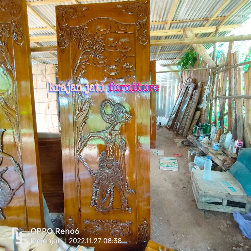 pintu jati ukir/pintu rumah/pintu ukir wayang