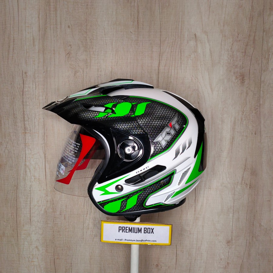 HELM KYT VENOM RR 2 #3 WHITE GREEN FLUO / HALF FACE / HELM TOPI