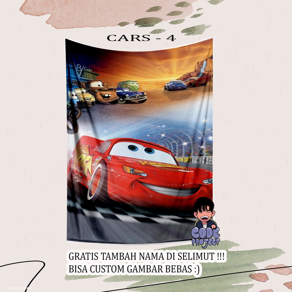SELIMUT ANAK KARAKTER CARS - cars - selimut anak lucu - selimut gambar mobil - selimut kartun cars
