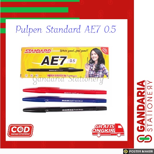 

Pulpen AE7 Pen Oil Gel STANDARD 0.5 mm (Biru / Hitam / Merah) - Hitam