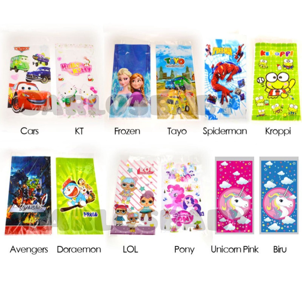 Plastik Snack ulang tahun 20*40 cm per pack / plastik souvernir karakter / plastik souvernir tebal