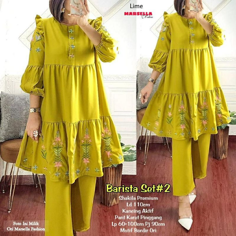 Barista Set #2, SETELAN TUNIK &amp; CELANA CANTIK MODIS FIT XXL LD 110 BAHAN SHAKILA PREMIUM MIX BORDIR TERMURAH TERLARIS OOTD