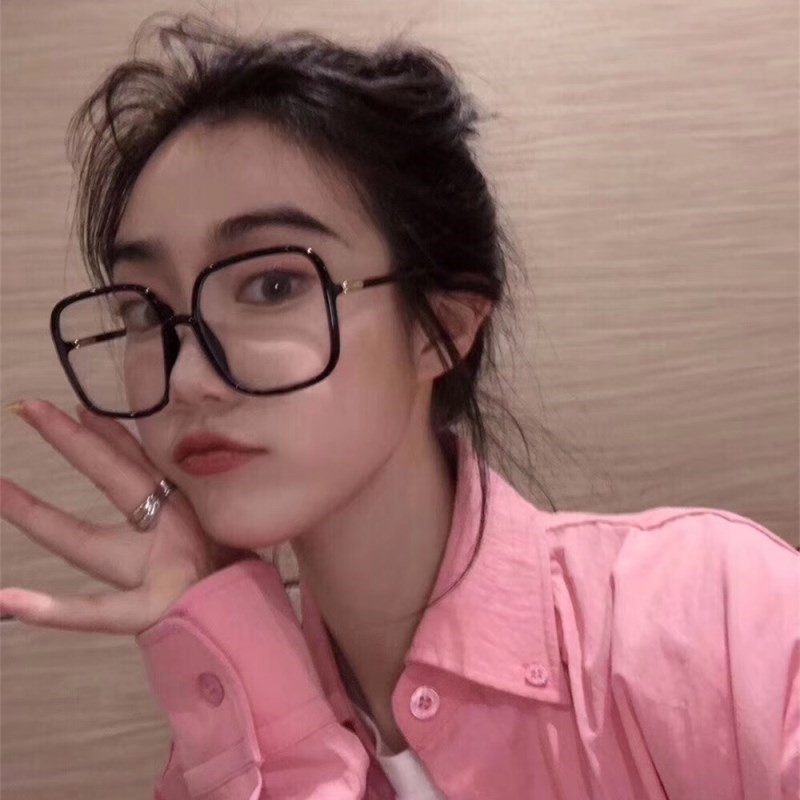 (YUZHU) Ins Fashion Kacamata Bingkai Persegi Untuk Wanita Oversized Hitam Anti Blue Light Eyeglasses