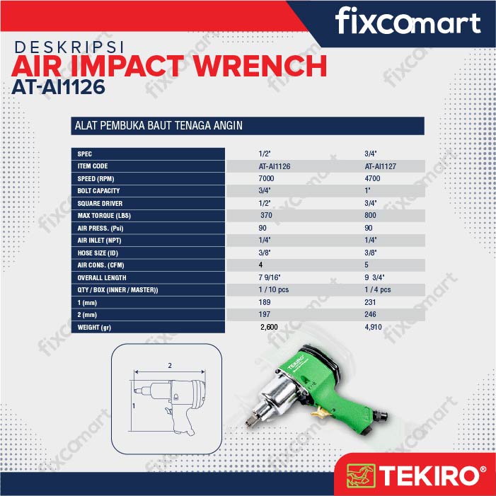 Tekiro Air Impact 1/2 Inch / Mesin Pneumatic Impact