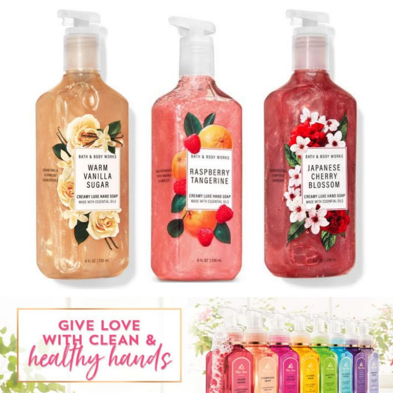 BATH &amp; BODY WORKS BBW CREAMY LUXE HAND SOAP 236 ML MIX SABUN CUCI TANGAN LEMBUT HARUM WANGI UNTUK KULIT SENSITIF HANDSOAP WARM VANILLA SUGAR WVS JAPANESE CHERRY BLOSSOM JCB PEACH BELLINI RASPBERRY TANGERINE FRENCH LAVENDER