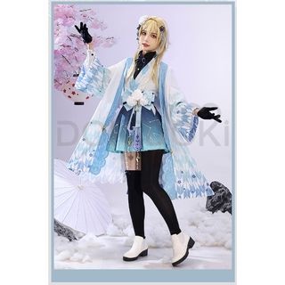 Game Genshin Impact Lumine Doujin Cosplay Costume Kimono Halloween Traveler Lumine Dress Doujin Cosplay