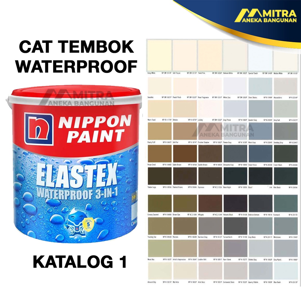 Promo Cat Tembok Waterproof Elastex Nippon Paint 4 Kg / Eksterior Interior / Cat Antibocor Beige Abu