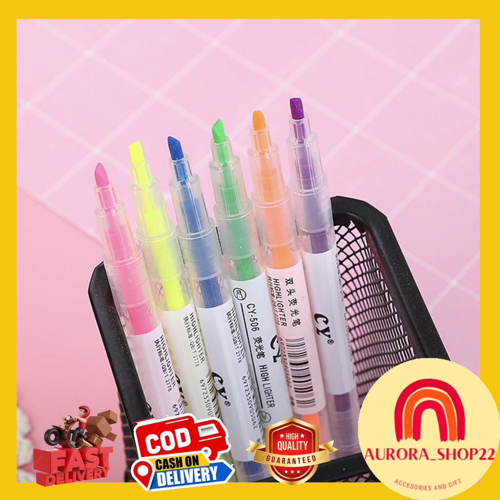 [COD] 1 SET 6 PCS STABILO WARNA 6/12 WARNA WARNI DOBLE SIDE BOLAK BALIK IMPORT