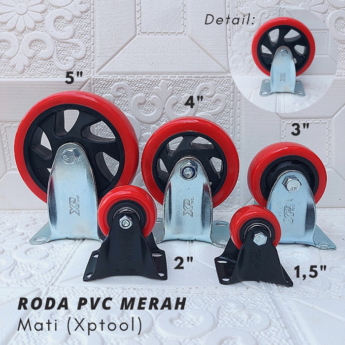 Roda Roda Pvc Triple S 3" Inch Hidup Mati Rem Trolley Troli Wheel Karet Red