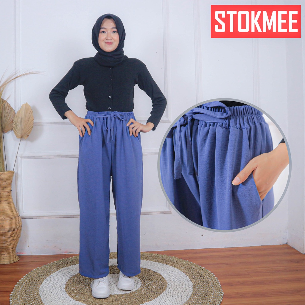 Celana Kulot Wanita Higtwaist Crinkle Airflow Celana Daily  Muat 40-80 Kg By Stokmee