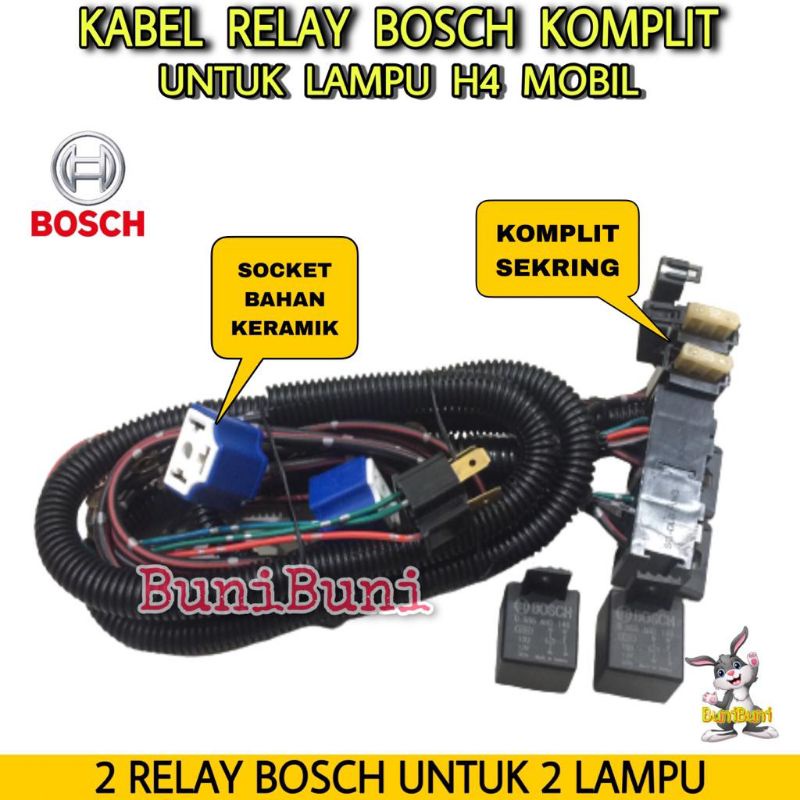 Kabel Relay BOSCH Komplit Lampu Philips H4 Mobil - 2 RELAY 2 Lampu Original (2R)